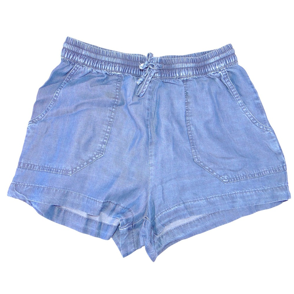 ToxiK3 Womens Blue Chambray Drawstring Shorts High Rise Elastic Waist Size M